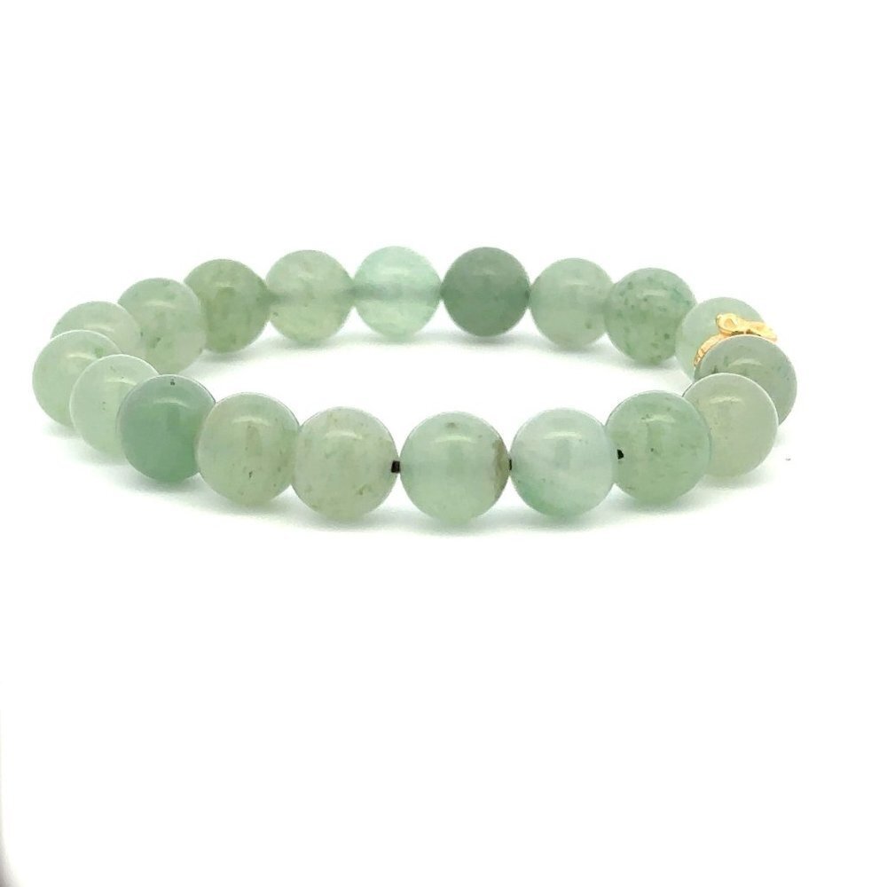 18K Gold Money Bag Lucky Charm Beads Bracelet Gemstones Aventurine 8mm - Picture 8 of 9